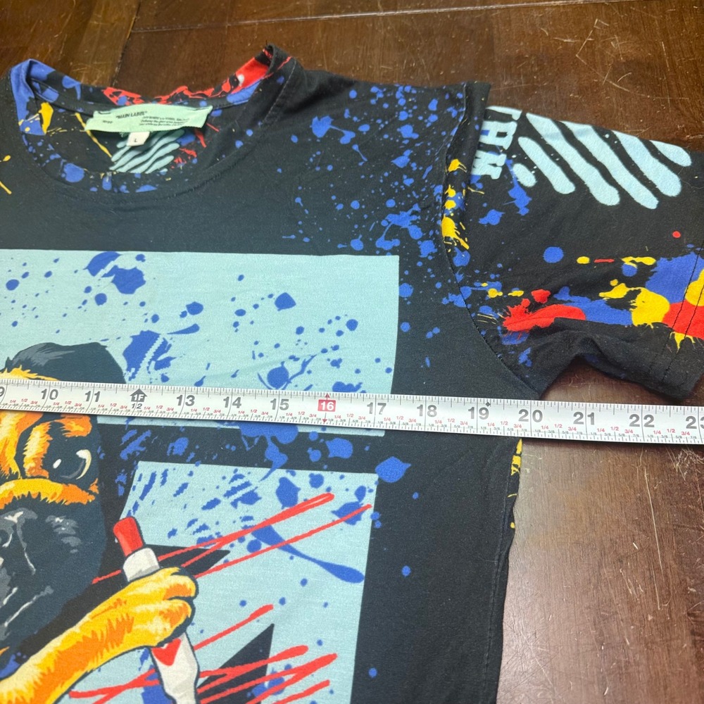 Off-White T-Shirt Mens L Black Paint Splatter Pug Graphic Virgil Abloh - Picture 7 of 9